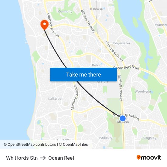 Whitfords Stn to Ocean Reef map