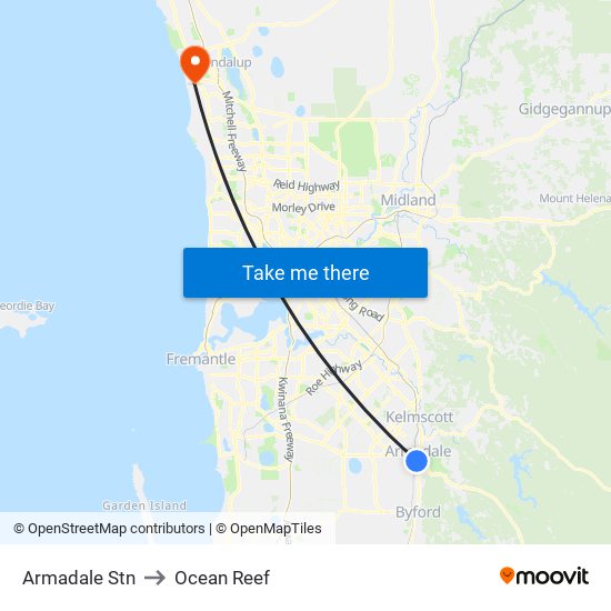 Armadale Stn to Ocean Reef map