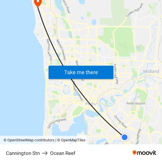 Cannington Stn to Ocean Reef map