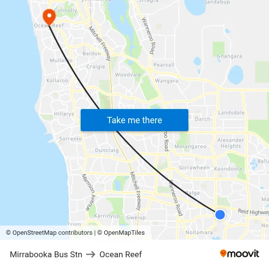 Mirrabooka Bus Stn to Ocean Reef map