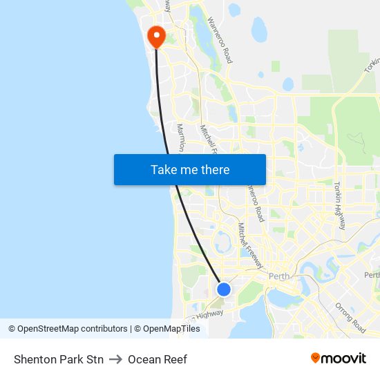 Shenton Park Stn to Ocean Reef map