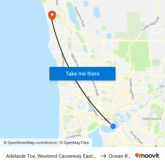 Adelaide Tce, Westend Causeway Eastbound to Ocean Reef map