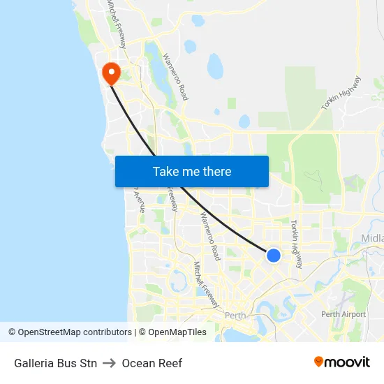 Galleria Bus Stn to Ocean Reef map