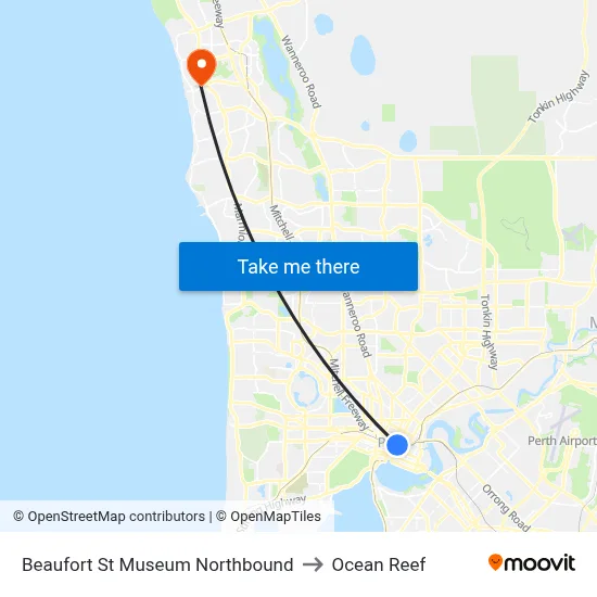Beaufort St Museum Northbound to Ocean Reef map