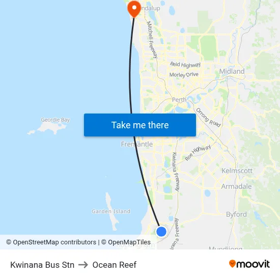 Kwinana Bus Stn to Ocean Reef map