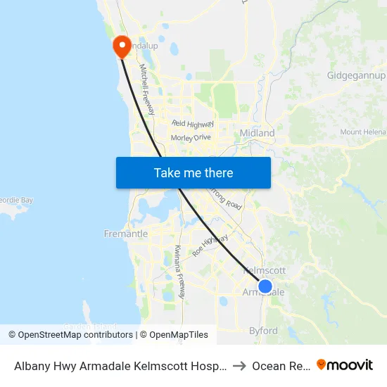 Albany Hwy Armadale Kelmscott Hospital to Ocean Reef map