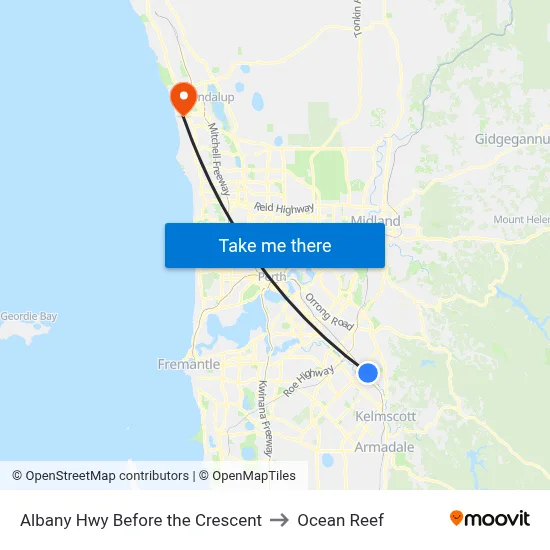 Albany Hwy Before the Crescent to Ocean Reef map