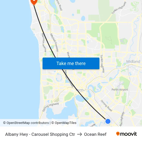 Albany Hwy - Carousel Shopping Ctr to Ocean Reef map
