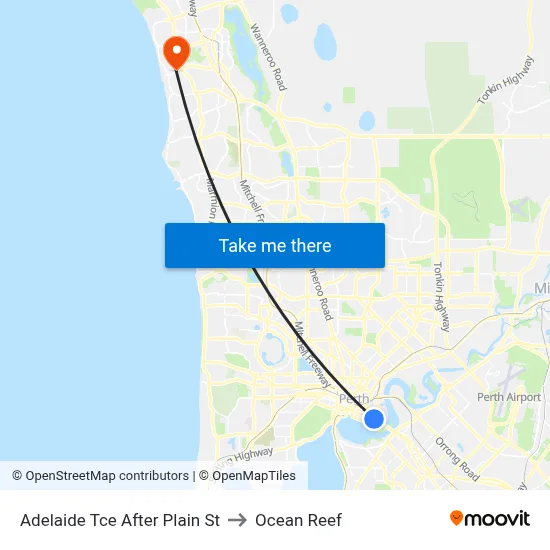 Adelaide Tce After Plain St to Ocean Reef map