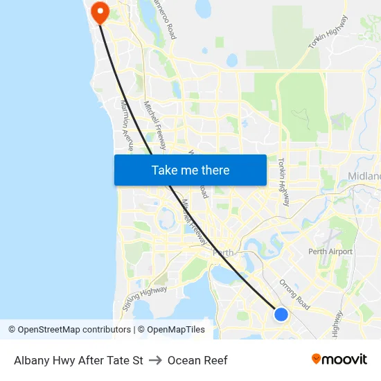Albany Hwy After Tate St to Ocean Reef map
