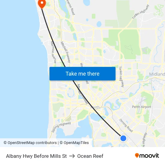 Albany Hwy Before Mills St to Ocean Reef map