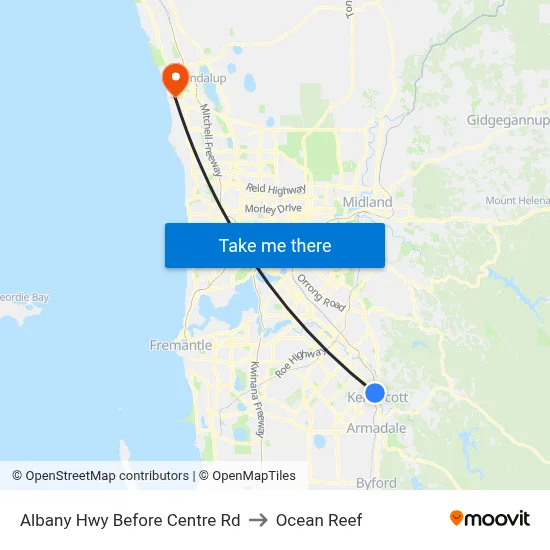 Albany Hwy Before Centre Rd to Ocean Reef map