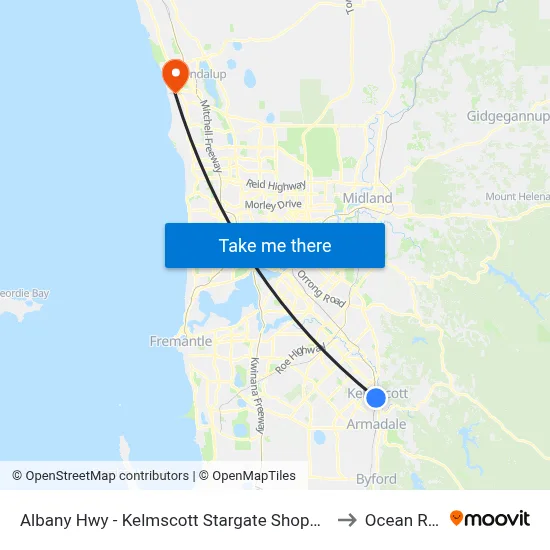 Albany Hwy - Kelmscott Stargate Shopping Ctr to Ocean Reef map