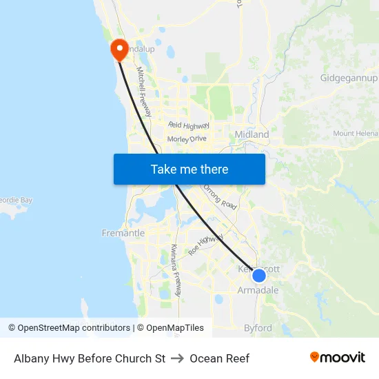 Albany Hwy Before Church St to Ocean Reef map
