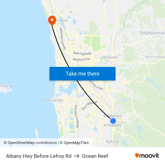 Albany Hwy Before Lefroy Rd to Ocean Reef map