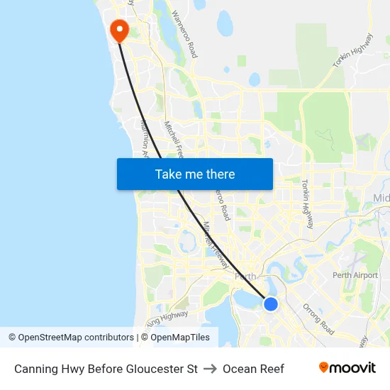 Canning Hwy Before Gloucester St to Ocean Reef map