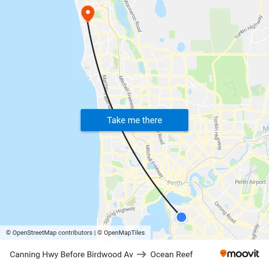 Canning Hwy Before Birdwood Av to Ocean Reef map
