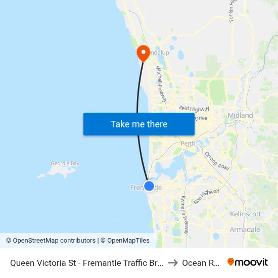 Queen Victoria St - Fremantle Traffic Bridge to Ocean Reef map