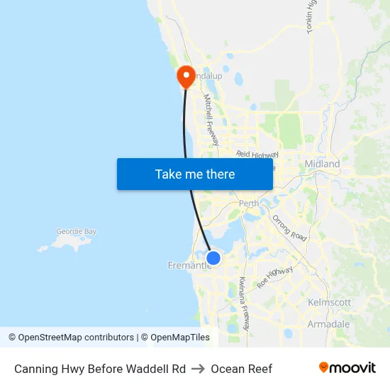 Canning Hwy Before Waddell Rd to Ocean Reef map