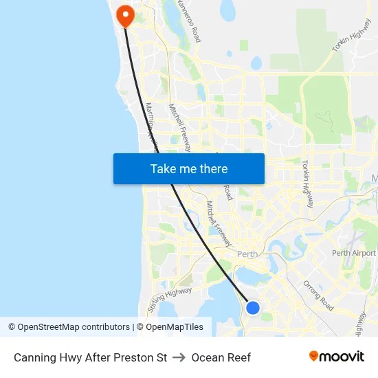 Canning Hwy After Preston St to Ocean Reef map