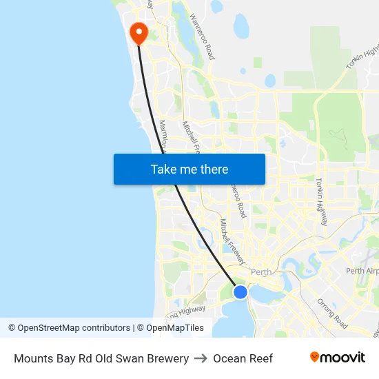 Mounts Bay Rd Old Swan Brewery to Ocean Reef map