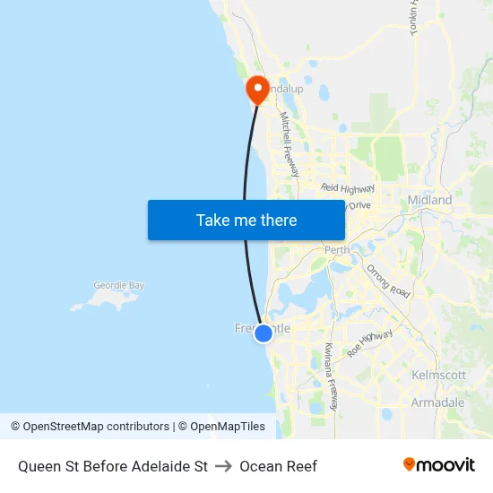 Queen St Before Adelaide St to Ocean Reef map