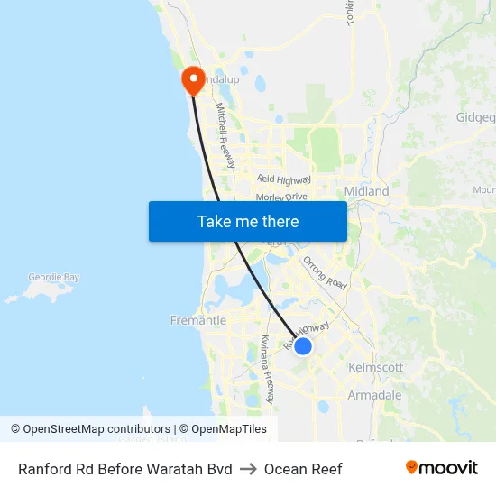 Ranford Rd Before Waratah Bvd to Ocean Reef map