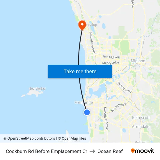Cockburn Rd Before Emplacement Cr to Ocean Reef map