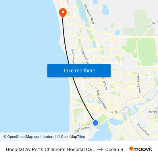 Hospital Av Perth Children's Hospital Cat Id 132 to Ocean Reef map