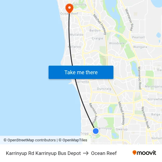 Karrinyup Rd Karrinyup Bus Depot to Ocean Reef map