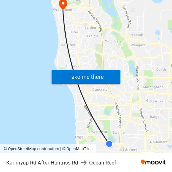 Karrinyup Rd After Huntriss Rd to Ocean Reef map