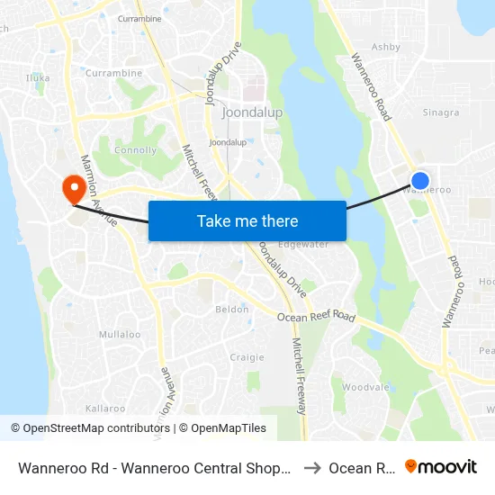 Wanneroo Rd - Wanneroo Central Shopping Ctr to Ocean Reef map