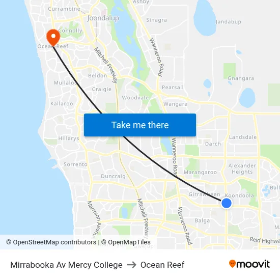Mirrabooka Av Mercy College to Ocean Reef map