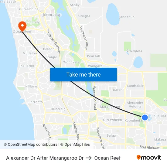 Alexander Dr After Marangaroo Dr to Ocean Reef map