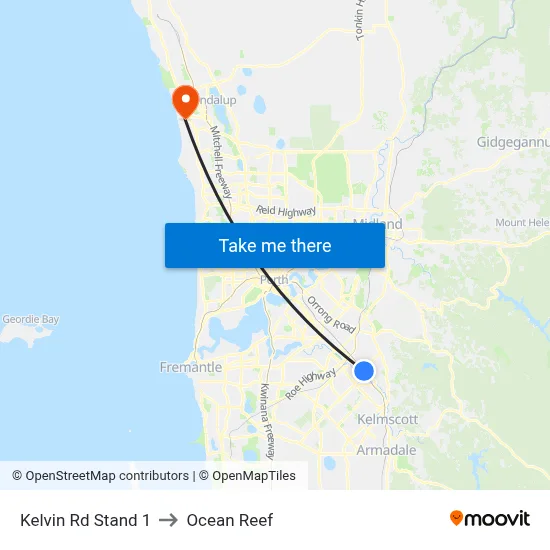 Kelvin Rd Stand 1 to Ocean Reef map