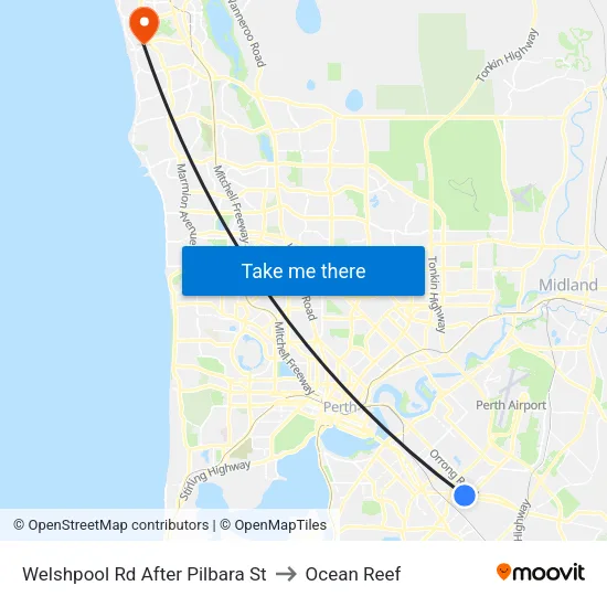 Welshpool Rd After Pilbara St to Ocean Reef map