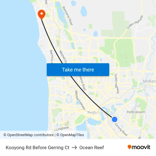 Kooyong Rd Before Gerring Ct to Ocean Reef map
