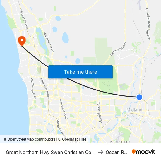Great Northern Hwy Swan Christian College to Ocean Reef map