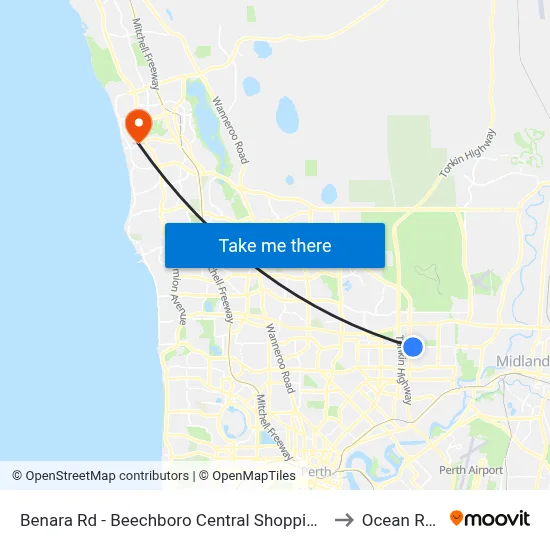 Benara Rd - Beechboro Central Shopping Ctr to Ocean Reef map