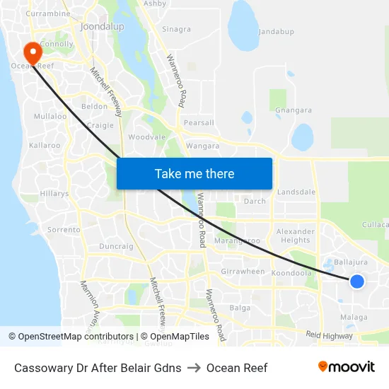 Cassowary Dr After Belair Gdns to Ocean Reef map