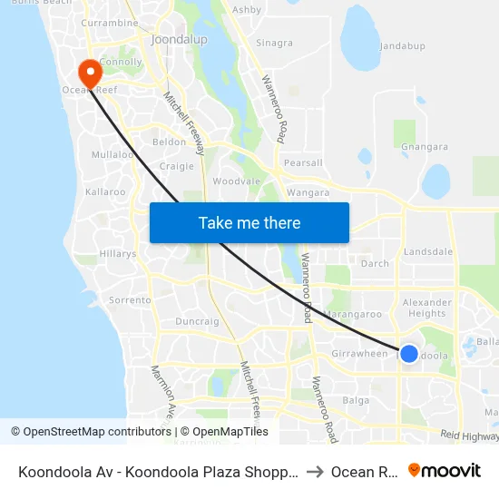 Koondoola Av - Koondoola Plaza Shopping Ctr to Ocean Reef map