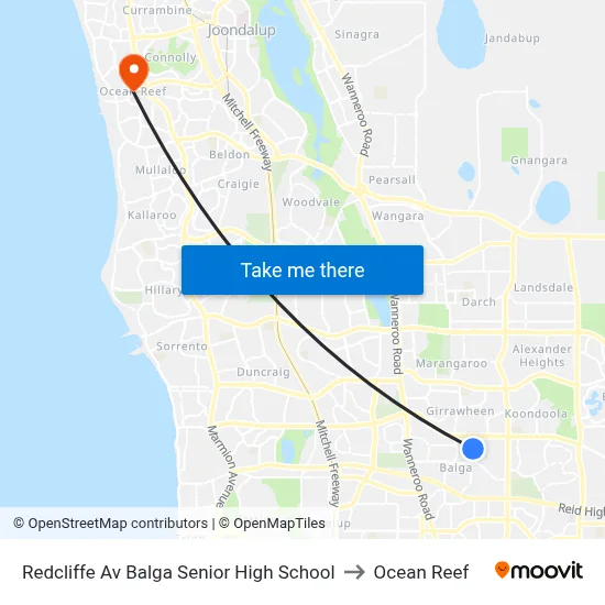 Redcliffe Av Balga Senior High School to Ocean Reef map