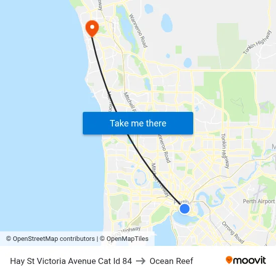 Hay St Victoria Avenue Cat Id 84 to Ocean Reef map