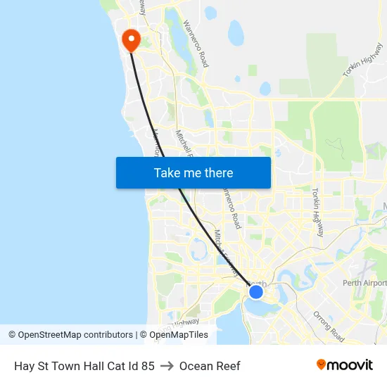 Hay St Town Hall Cat Id 85 to Ocean Reef map