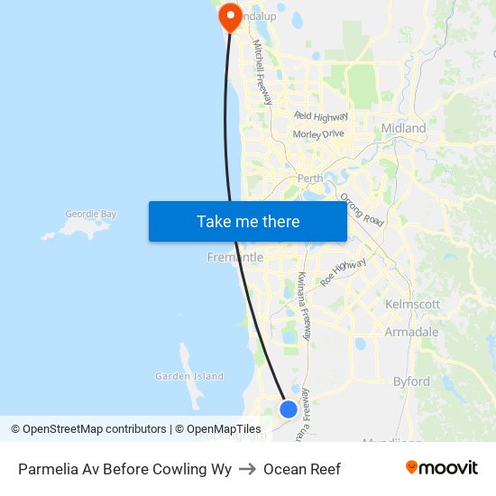 Parmelia Av Before Cowling Wy to Ocean Reef map