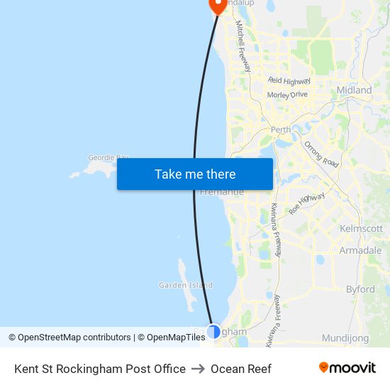 Kent St Rockingham Post Office to Ocean Reef map