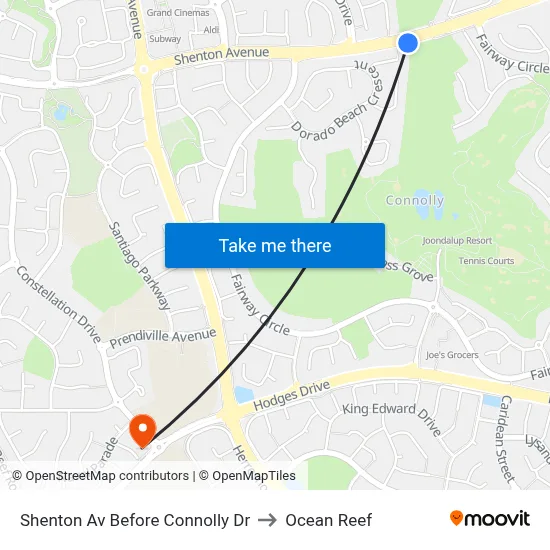 Shenton Av Before Connolly Dr to Ocean Reef map