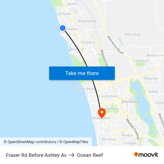 Fraser Rd Before Ashley Av to Ocean Reef map