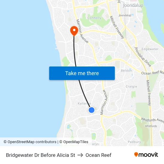 Bridgewater Dr Before Alicia St to Ocean Reef map