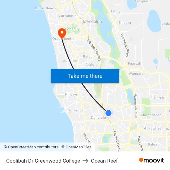 Coolibah Dr Greenwood College to Ocean Reef map